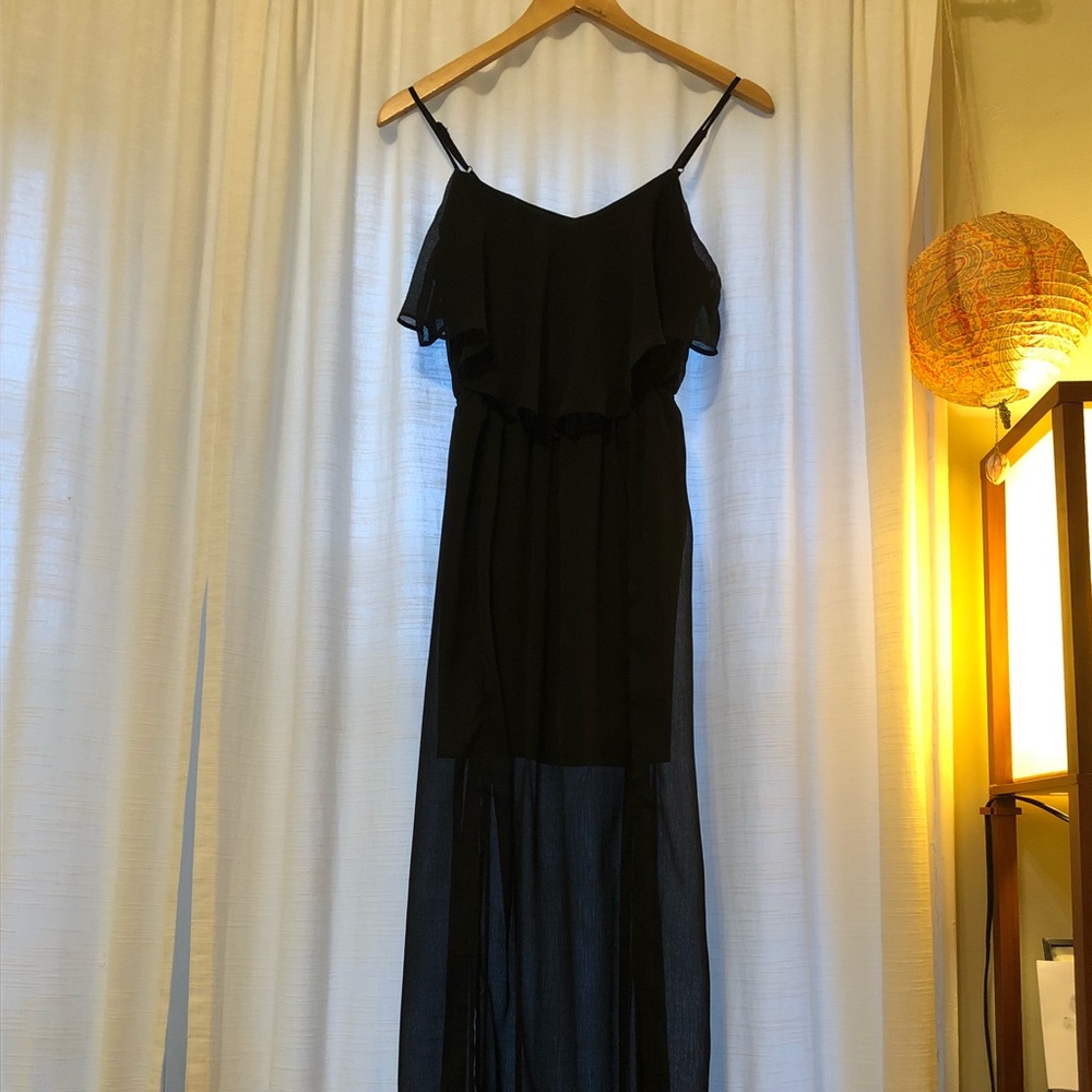 American Eagle Outfitters Black Maxi Dress with Sheer Skirt
